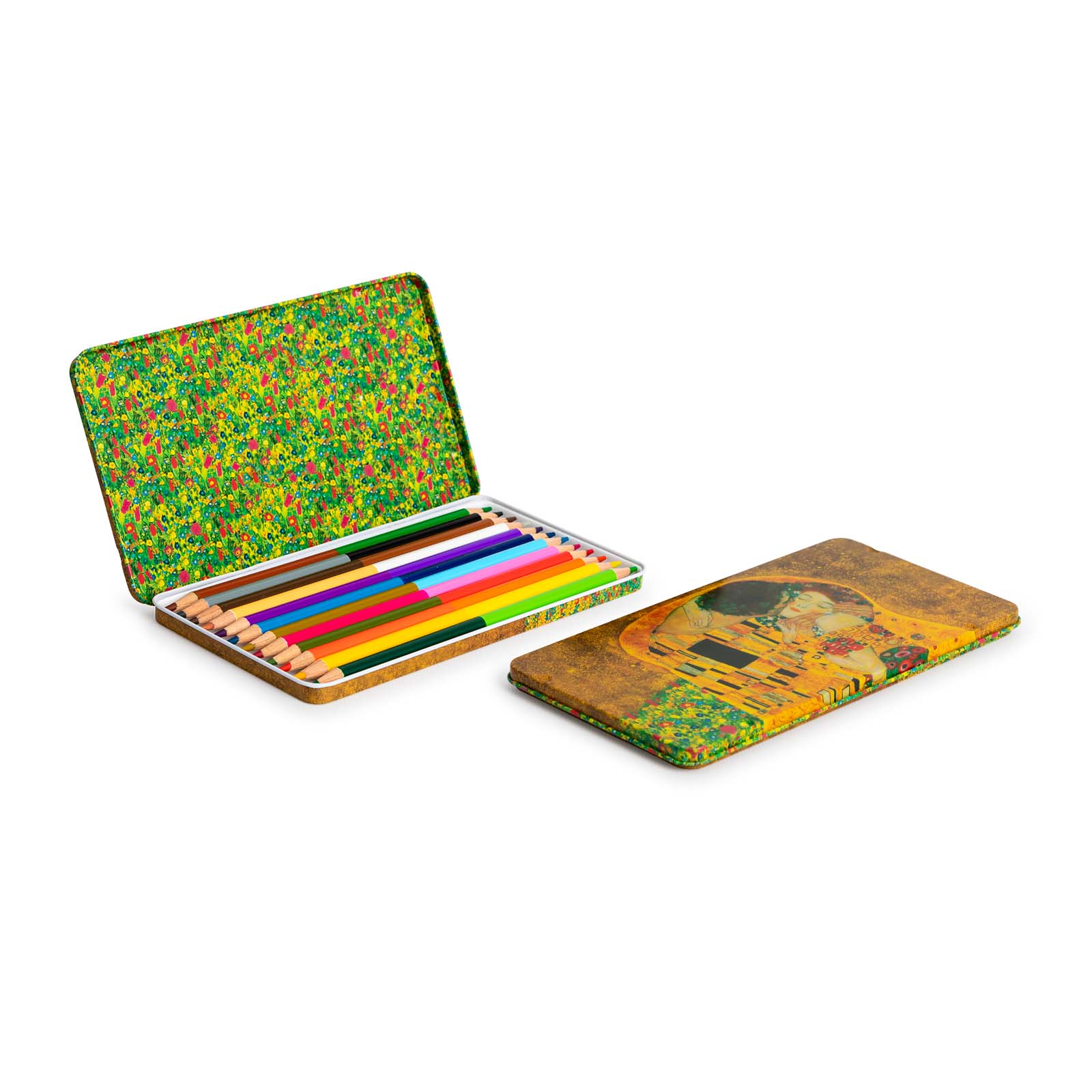 JAVIER El Beso - Caja Metálica con 12 Lápices de Colores de Doble Punta