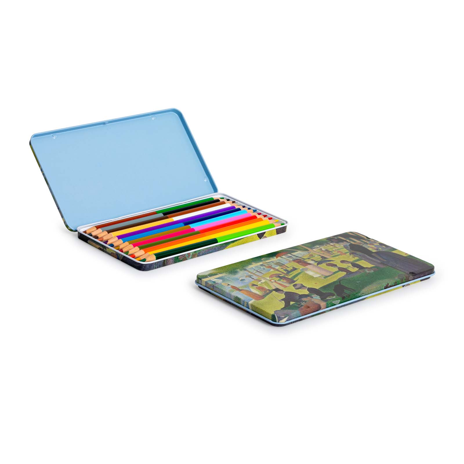JAVIER Seurat - Caja Metálica con 12 Lápices de Colores de Doble Punta