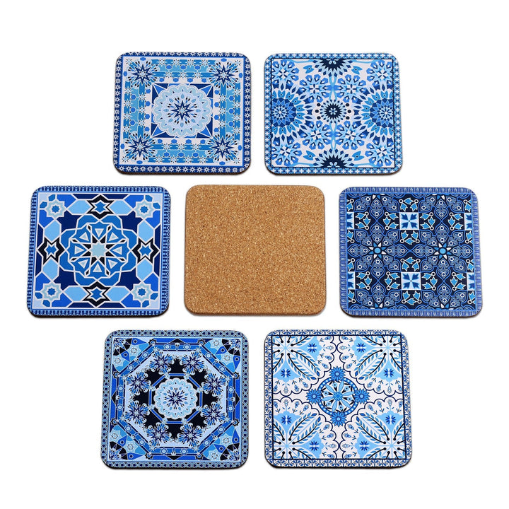 JAVIER Arabesque - Set de 6 Originales Posavasos Cuadrados en Madera