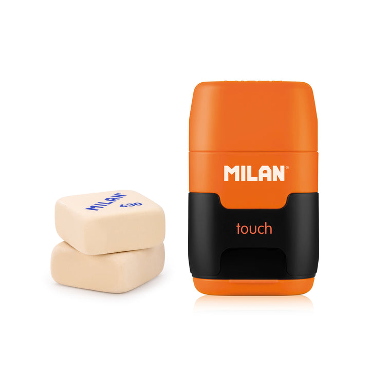 MILAN COMPACT TOUCH - Afilaborra Compact. Combinación de Goma y Sacapuntas Doble. Naranja