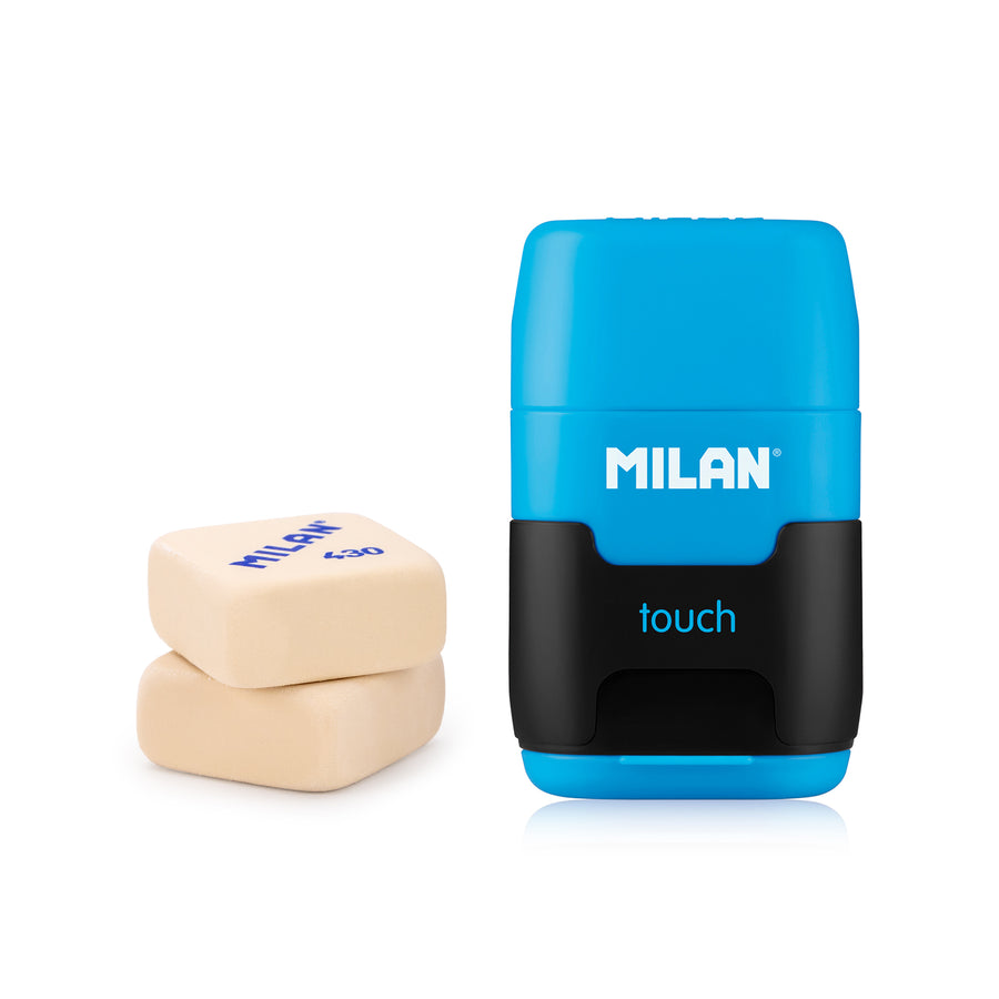 MILAN COMPACT TOUCH - Afilaborra Compact. Combinación de Goma y Sacapuntas Doble. Azul