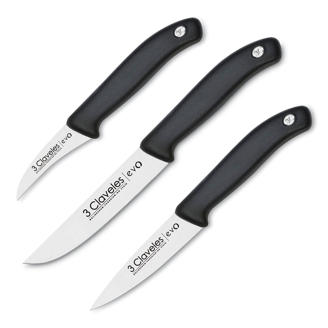 Claveles EVO - Set de 3 Cuchillos Mondador, Puntilla y Verduras en Acero Inoxidable