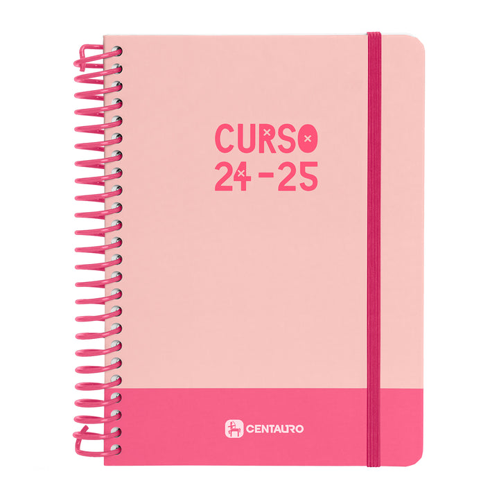 Grafoplás - Agenda Escolar A5 2 Días Página Curso 24-25. Acabado Soft y Pegatinas. Centauro Rosa