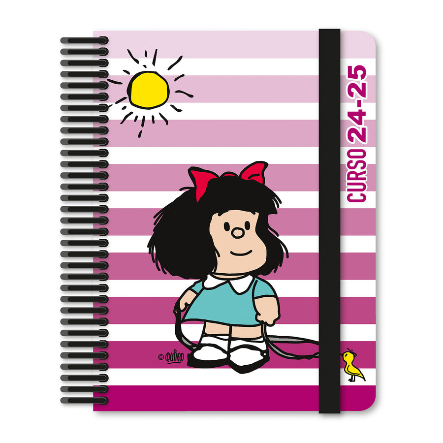 Grafoplás - Agenda Escolar A5 2 Días Página Curso 24-25. Acabado Soft y Pegatinas. Mafalda Birdie