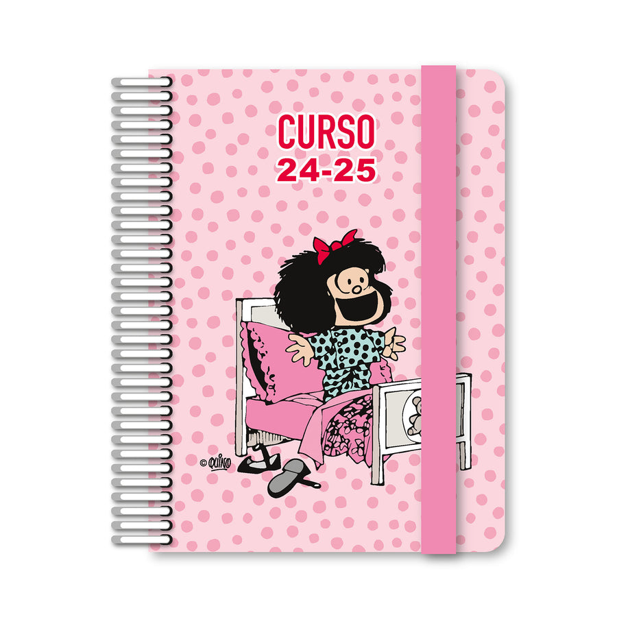 Grafoplás - Agenda Escolar A6 Día Página Curso 24-25. Acabado Soft y Pegatinas. Mafalda Morning