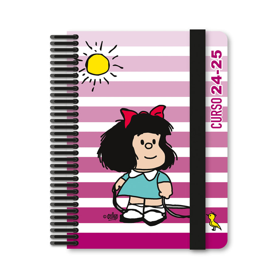 Grafoplás - Agenda Escolar A6 Día Página Curso 24-25. Acabado Soft y Pegatinas. Mafalda Birdie