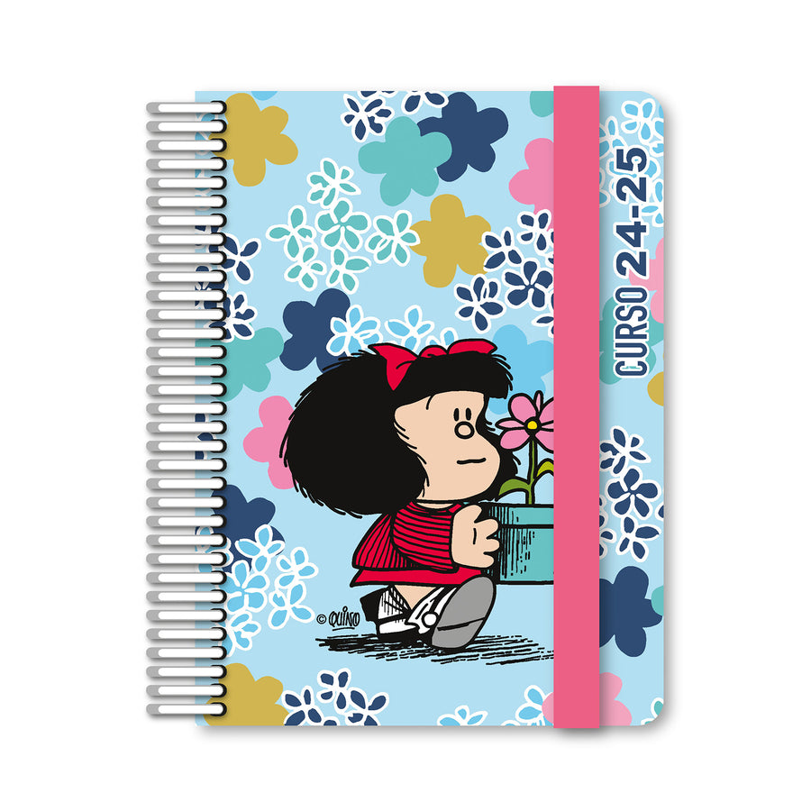 Grafoplás - Agenda Escolar A6 Día Página Curso 24-25. Acabado Soft y Pegatinas. Mafalda Lively