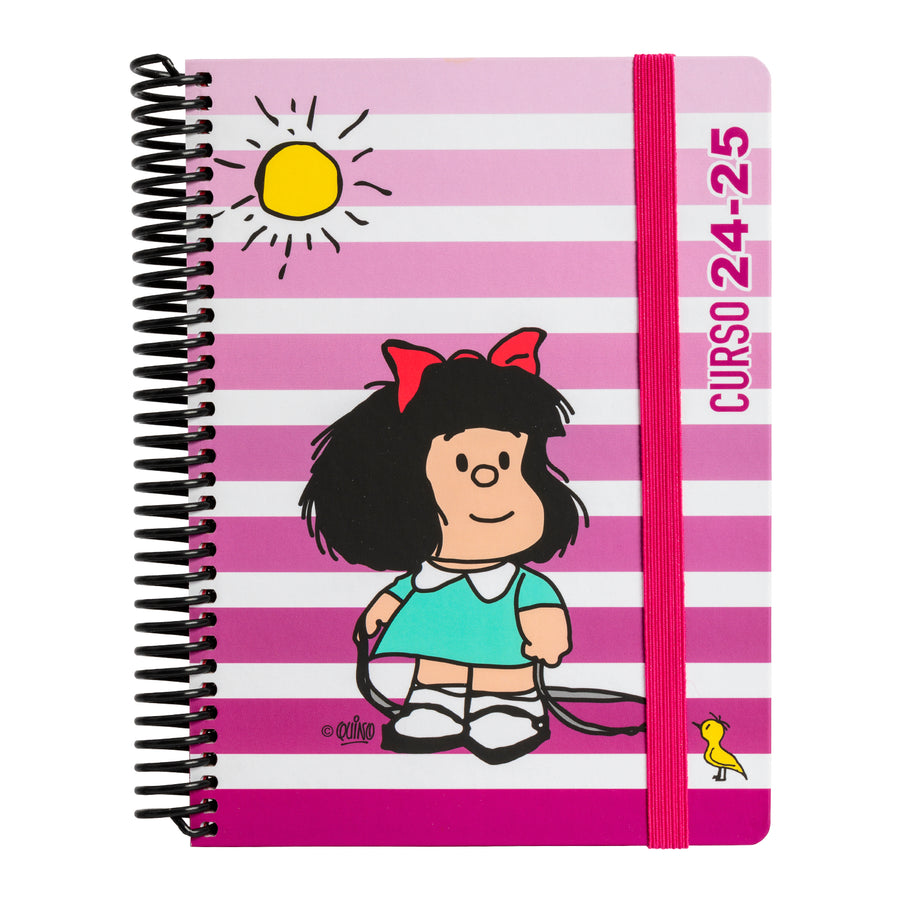 Grafoplás - Agenda Escolar A5 2 Días Página Curso 24-25. Acabado Soft y Pegatinas. Mafalda Birdie