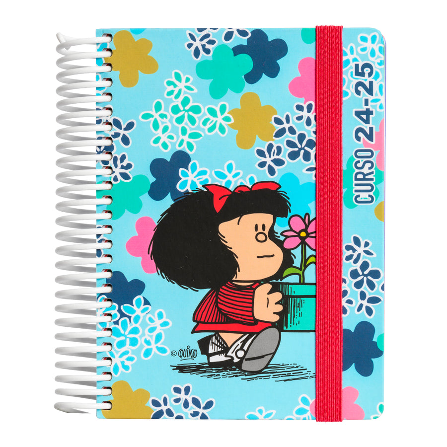 Grafoplás - Agenda Escolar A5 2 Días Página Curso 24-25. Acabado Soft y Pegatinas. Mafalda Lively