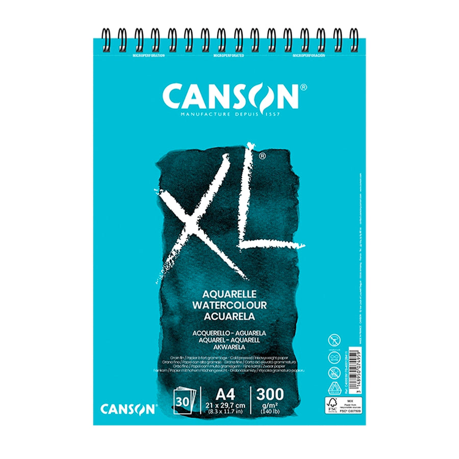 CANSON - Bloc de Dibujo XL Aquarelle Espiral 30 hojas Microperforado.