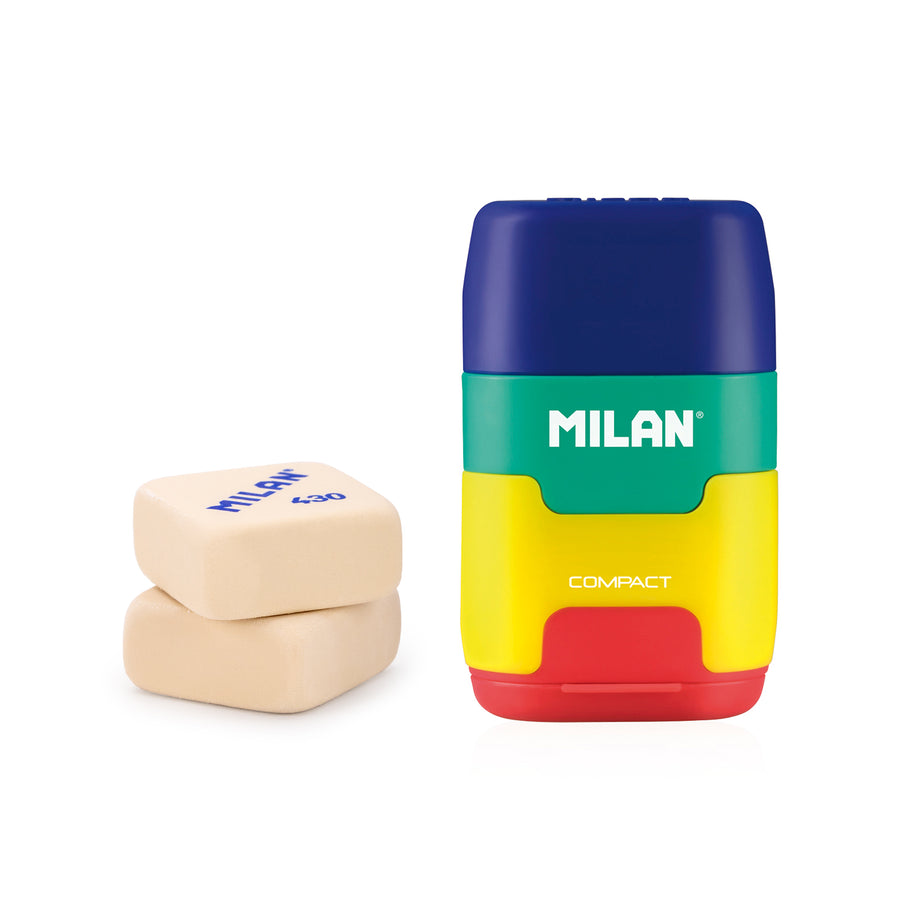 MILAN Mix - Pack Afilaborras Compact con 2 Gomas de Recambio Incluidas. Multicolor