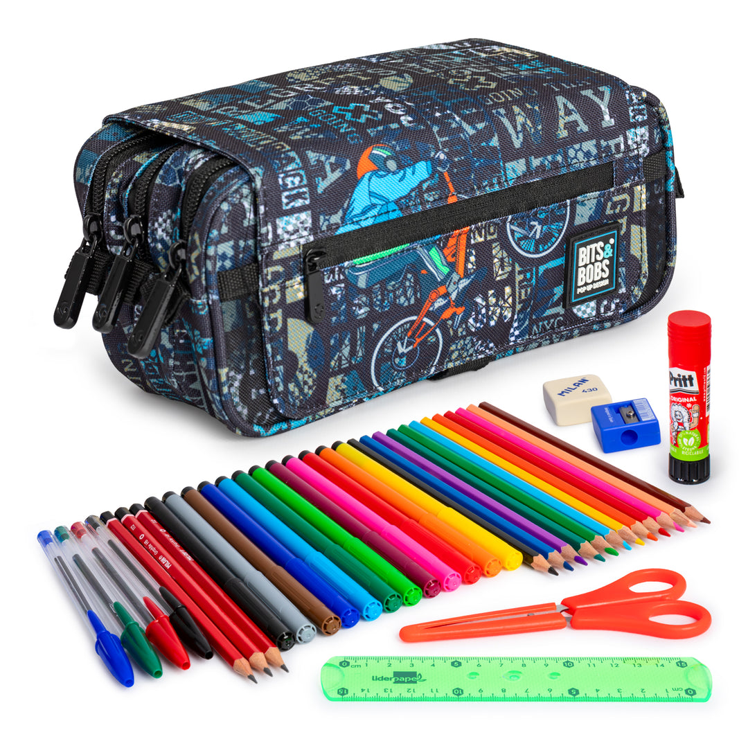 ColePack EcoDes - Estuche Triple de 3 Cremalleras con Material Escolar Incluido. Cross