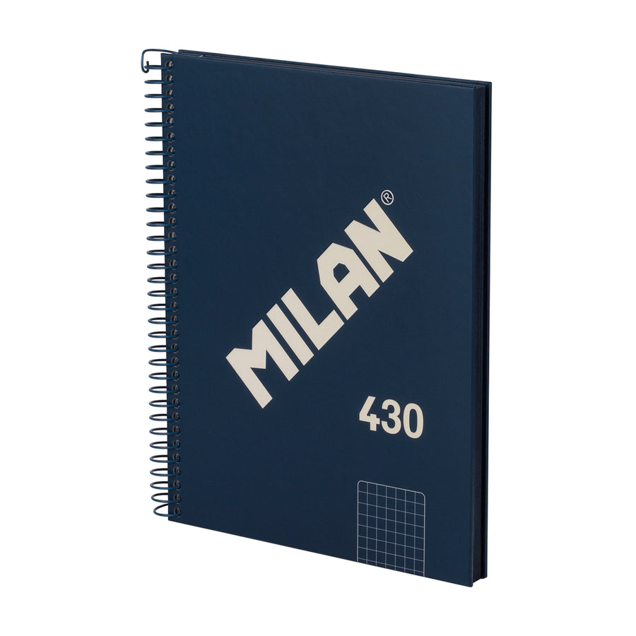 MILAN 430 - Cuaderno A5 Espiral y Tapa Dura. Papel Cuadriculado 80 Hojas 95gr Azul