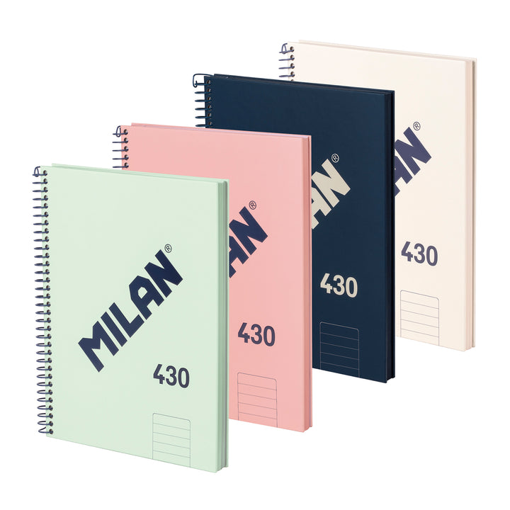 MILAN 430 - Pack 4 Cuadernos A5 Espiral y Tapa Dura. Papel Pautado 80 Hojas 95gr