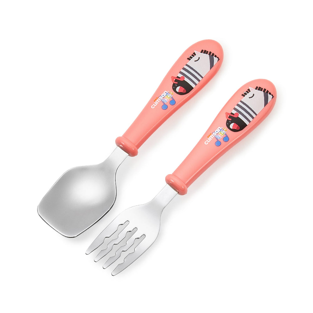 Cuitisan Baby - Set de Cubiertos Infantiles de 18 cm en Acero Inoxidable con Estuche. Rosa