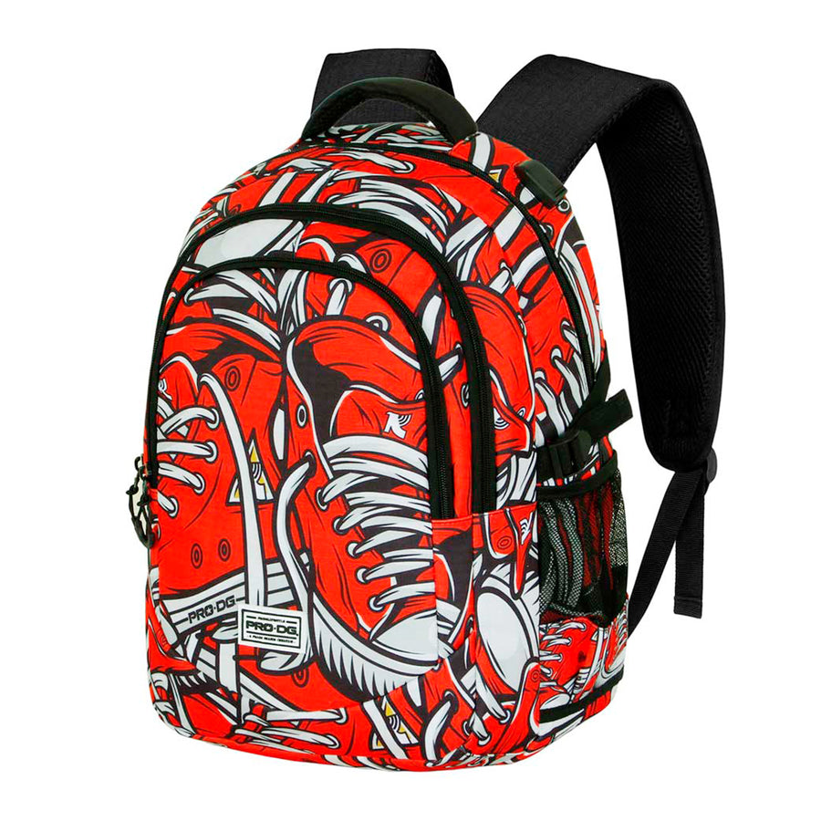 PRODG Sneak - Mochila Escolar Impermeable Running Plus para Portatil y USB. Rojo