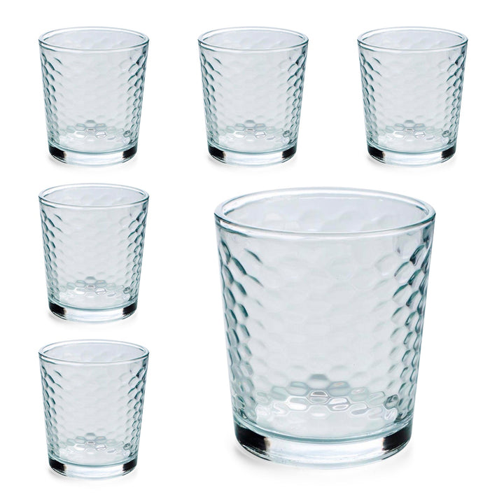 QUID Gala - Juego de 6 Vasos Bajos con Relieve de 26cl en Vidrio Ecológico Reciclable