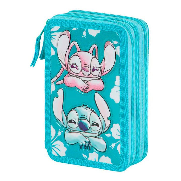 KARACTERMANIA - Estuche Plumier Triple Completo con 44 Piezas. Lilo y Stitch Tropic