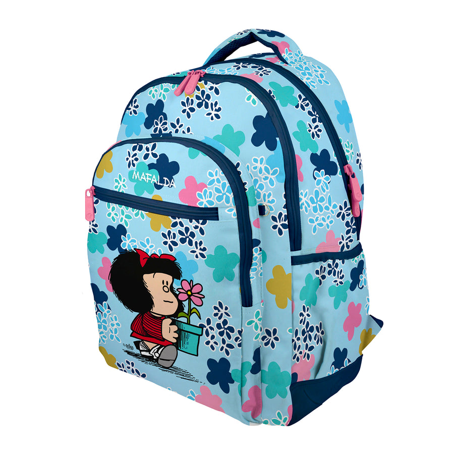 Grafoplás - Mochila Escolar 3 Cremalleras con Divisor para Portátil. Adaptable Carrito. Mafalda Lively