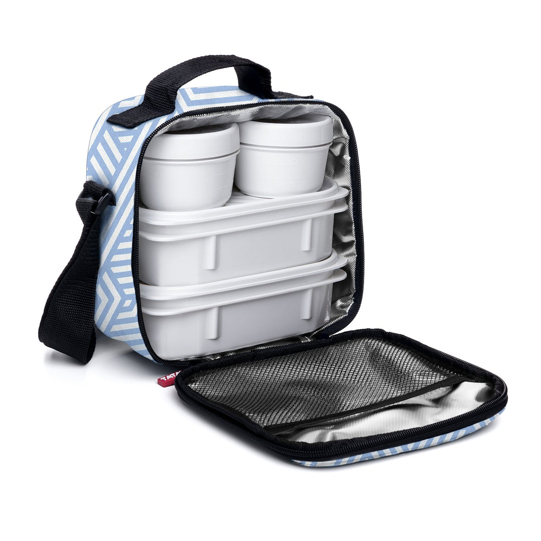 TATAY Urban Food Casual - Bolsa Térmica Porta Alimentos 3L con Recipientes. Azul Pastel Geométrico