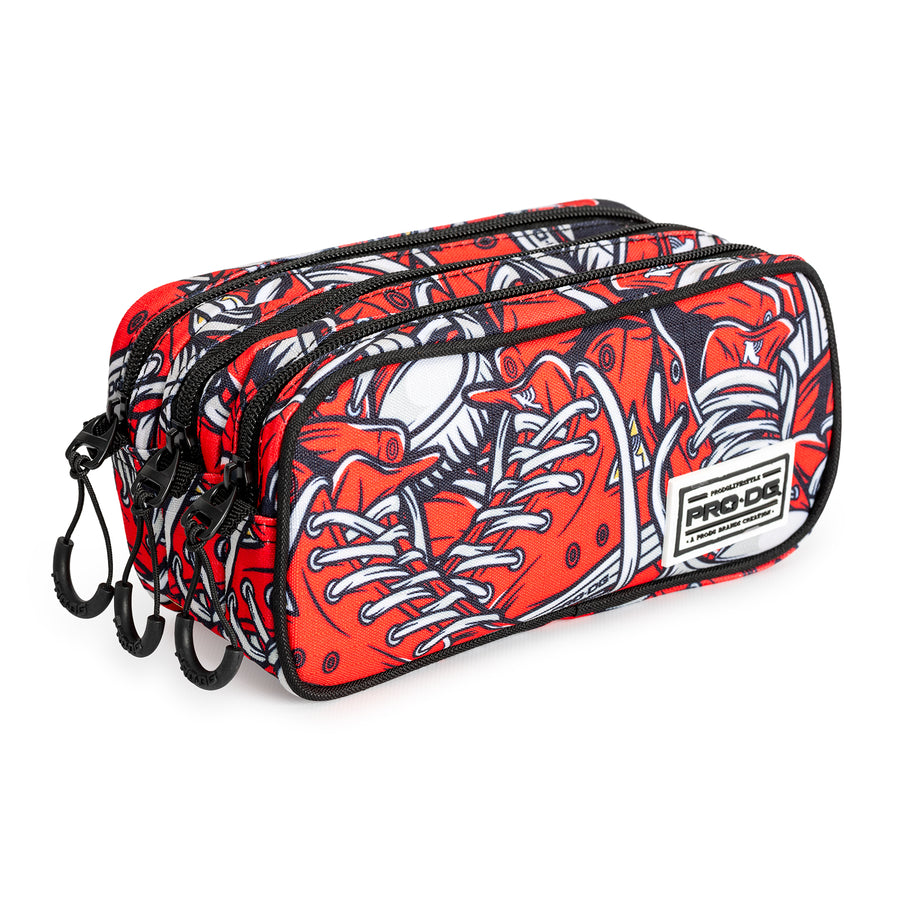 PRODG Sneak - Estuche Escolar Triple Portatodo Tres Cremalleras TRICK FAN Rojo