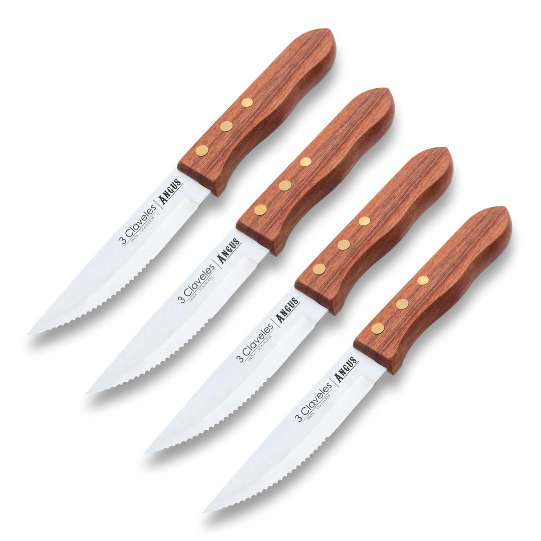 3 Claveles Angus - Set de 4 Cuchillos Chuleteros 12 cm en Acero Inoxidable