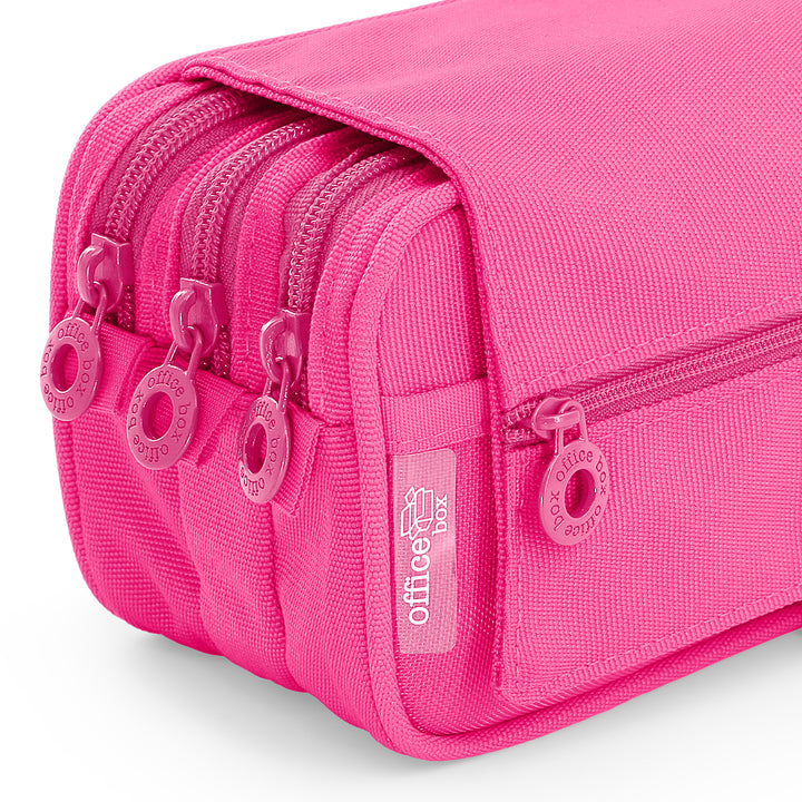 ColePack Eco - Estuche Triple de 3 Cremalleras con Material Escolar Incluido. Fucsia