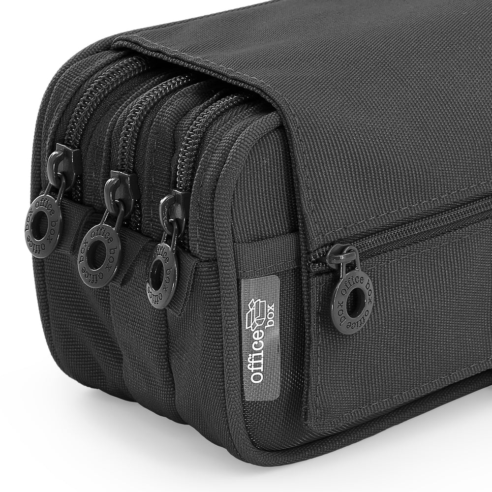 ColePack Eco - Estuche Triple de 3 Cremalleras con Material Escolar Incluido. Negro