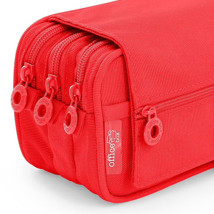 ColePack23 - Estuche Triple de 3 Cremalleras con Material Escolar Incluido. Rojo Coral