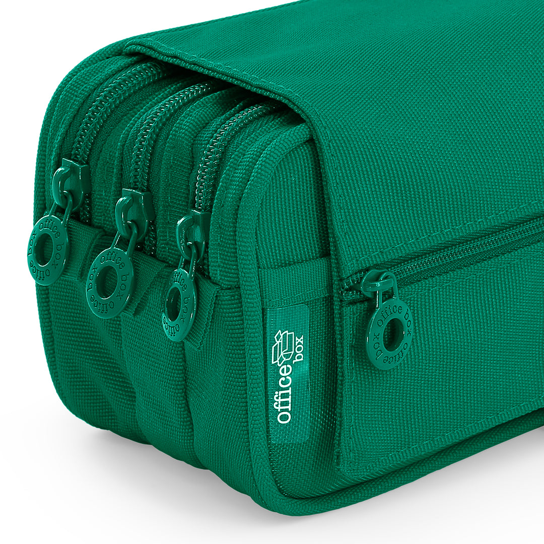 ColePack Eco - Estuche Triple de 3 Cremalleras con Material Escolar Incluido. Verde