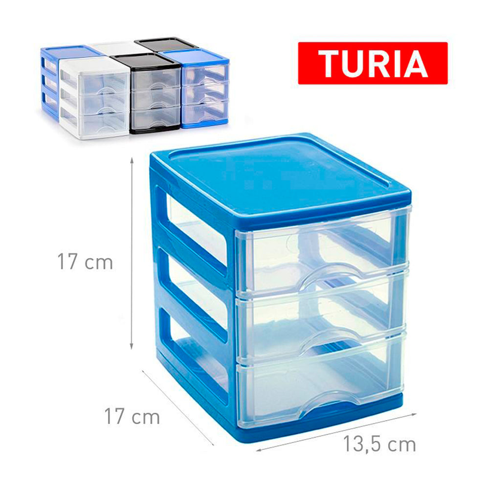Plastic Forte - Cajonera Pequeña Turia en Plástico con Cajón Trasparente. Azul