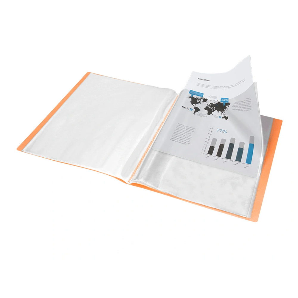 LIDERPAPEL - Carpeta Fundas de Plástico A4 con 40 Fundas Transparentes. Naranja Fluor