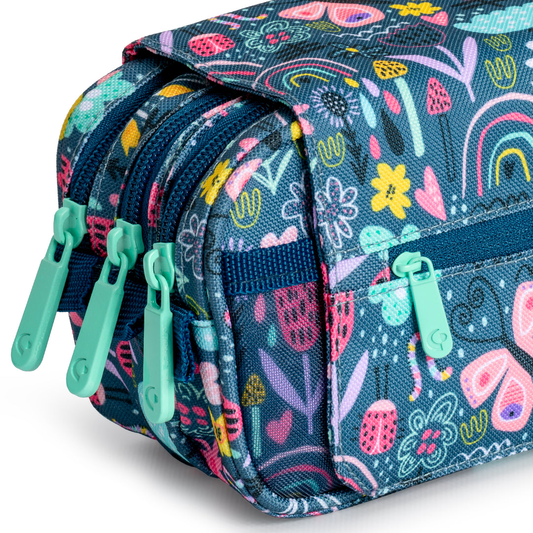 ColePack EcoDes - Estuche Triple de 3 Cremalleras con Material Escolar Incluido. Botanic