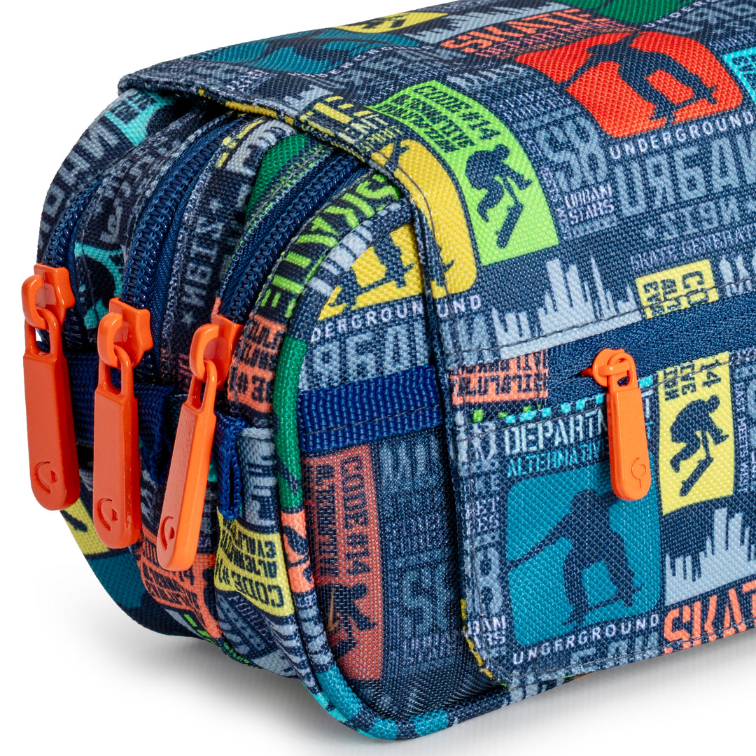 ColePack Design - Estuche Triple de 3 Cremalleras con Material Escolar Incluido. Skate