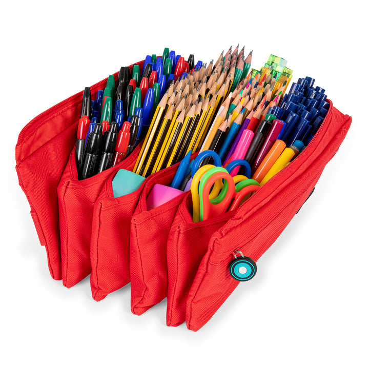 ColePack Eco36 - Estuche Cuadruple de 4 Cremalleras con Material Escolar Incluido. Rojo