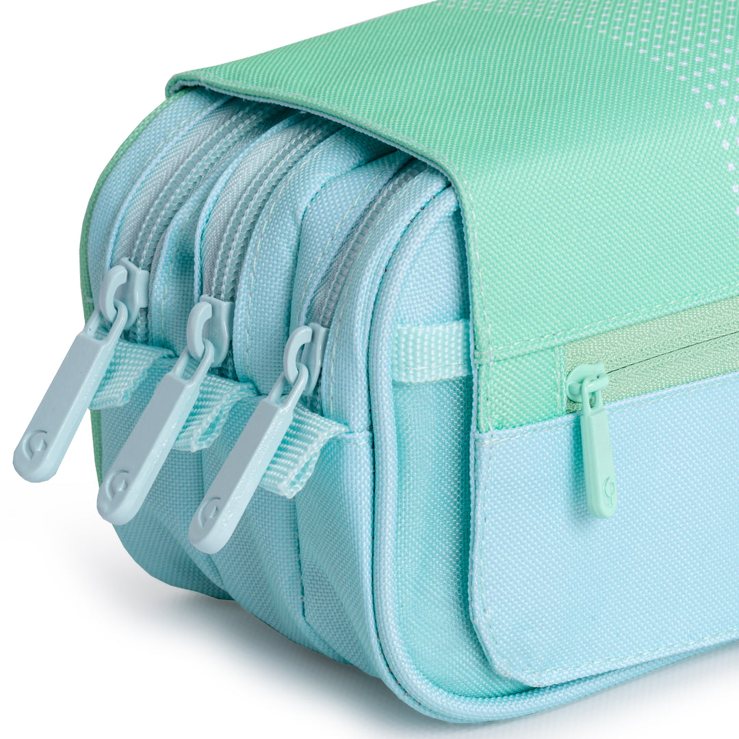 ColePack Kuru24 - Estuche Triple de 3 Cremalleras con Material Escolar Incluido. Verde