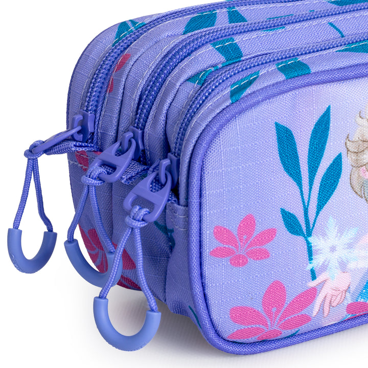 DISNEY Frozen 2 Dear - Estuche Escolar Triple Portatodo Tres Cremalleras TRICK FAN Lila