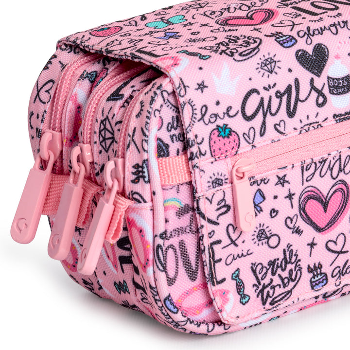 ColePack EcoDes - Estuche Triple de 3 Cremalleras con Material Escolar Incluido. Sweet