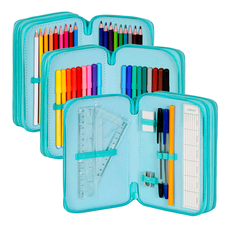 KARACTERMANIA - Estuche Plumier Triple Completo con 44 Piezas. Lilo y Stitch Tropic