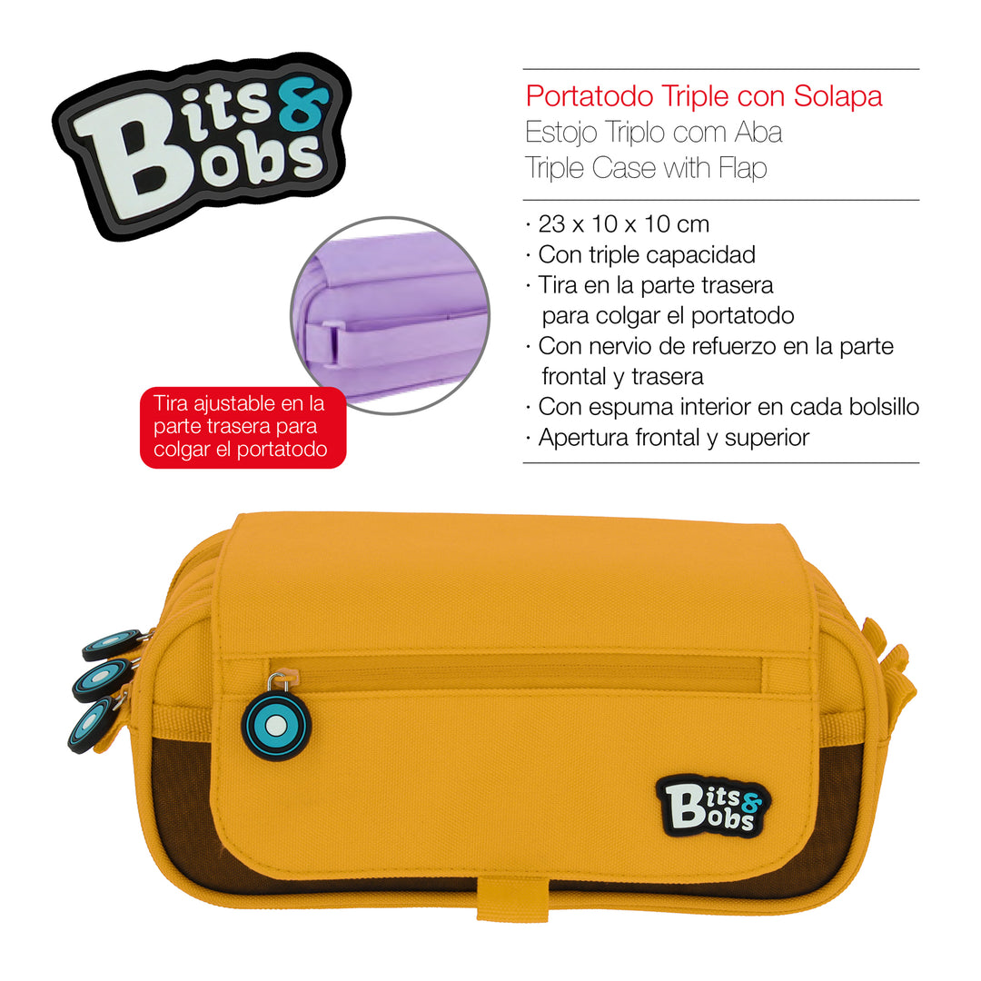 ColePack EcoBB - Estuche Triple de 3 Cremalleras con Material Escolar Incluido. Amarillo