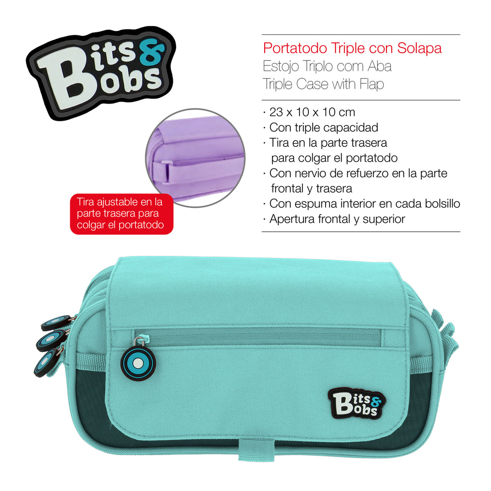 ColePack EcoBB - Estuche Triple de 3 Cremalleras con Material Escolar Incluido. Azul Claro