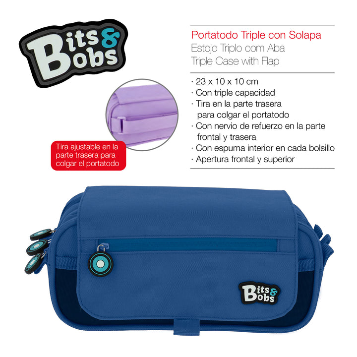 ColePack EcoBB - Estuche Triple de 3 Cremalleras con Material Escolar Incluido. Azul