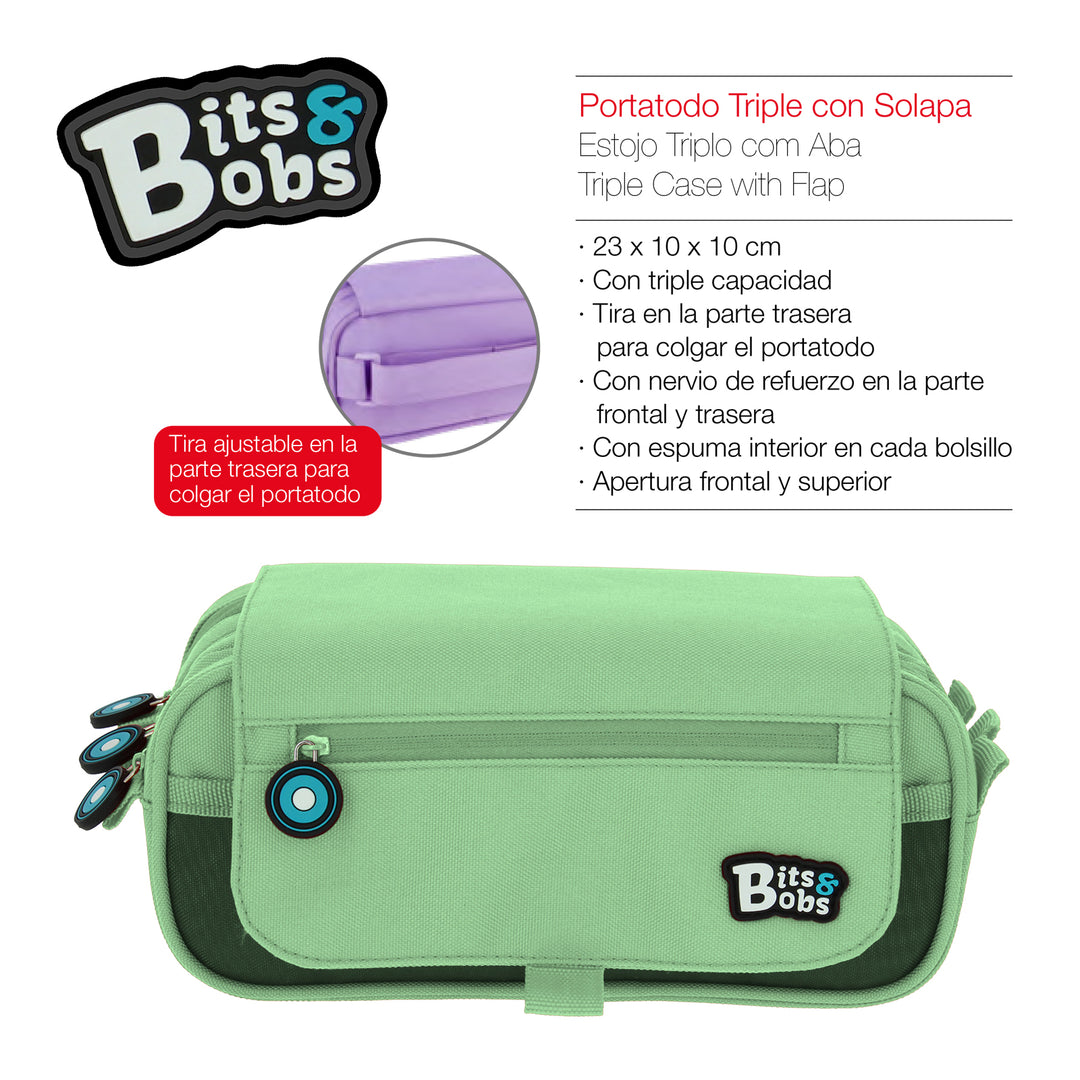 ColePack EcoBB - Estuche Triple de 3 Cremalleras con Material Escolar Incluido. Menta