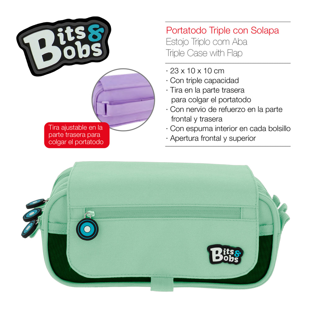 ColePack EcoBB - Estuche Triple de 3 Cremalleras con Material Escolar Incluido. Mint Soft