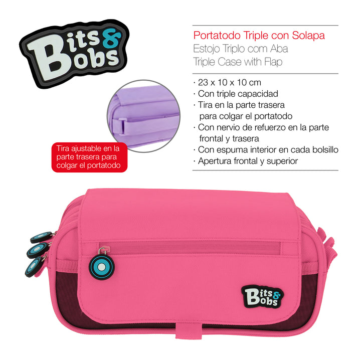 ColePack EcoBB - Estuche Triple de 3 Cremalleras con Material Escolar Incluido. Rosa