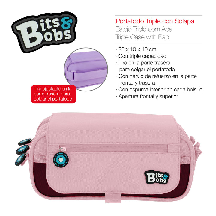 ColePack EcoBB - Estuche Triple de 3 Cremalleras con Material Escolar Incluido. Rosa Soft