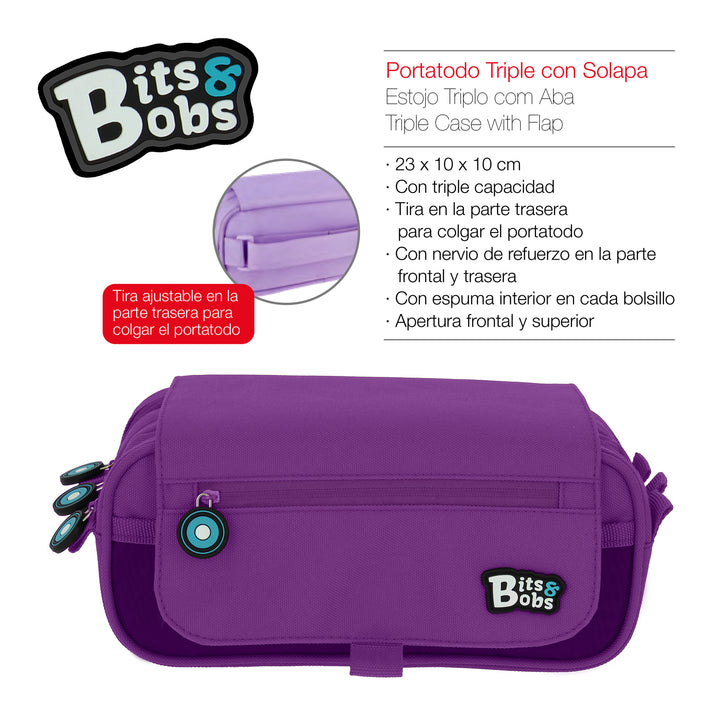 ColePack EcoBB - Estuche Triple de 3 Cremalleras con Material Escolar Incluido. Violeta