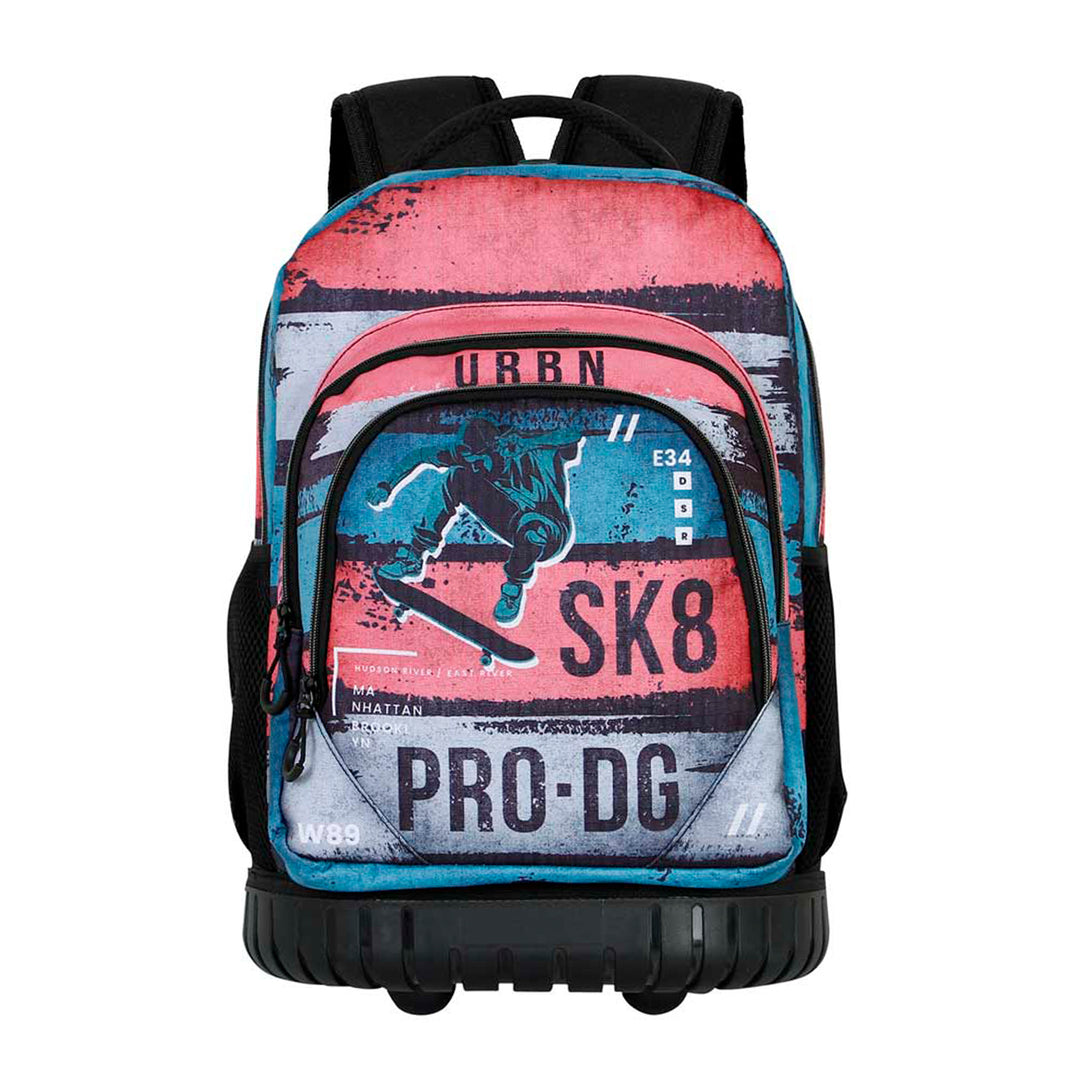 PRODG Urbansk8 Mochila Escolar con Ruedas Integradas y Tirador Trolley GTS FAN. Gris