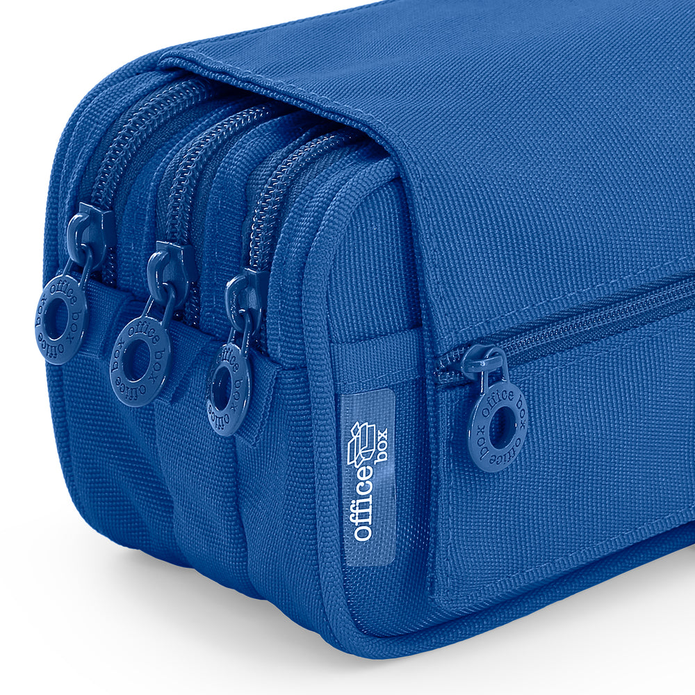 ColePack Eco - Estuche Triple de 3 Cremalleras con Material Escolar Incluido. Azul Oscuro