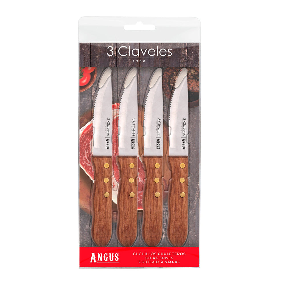 3 Claveles Angus - Set de 4 Cuchillos Chuleteros 12 cm en Acero Inoxidable